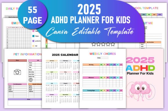 2025 ADHD Planner for Kids Canva KDP