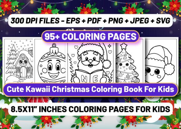Cute Kawaii Christmas Coloring Book KDP